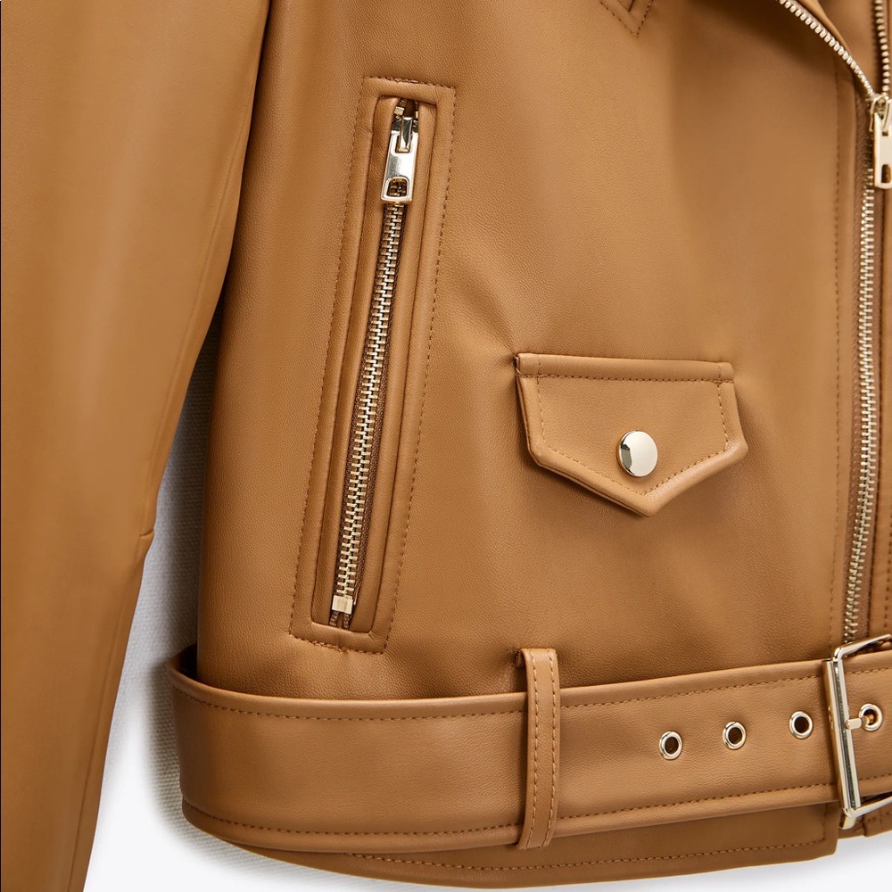 ZARA leather biker jacket, light camel colour